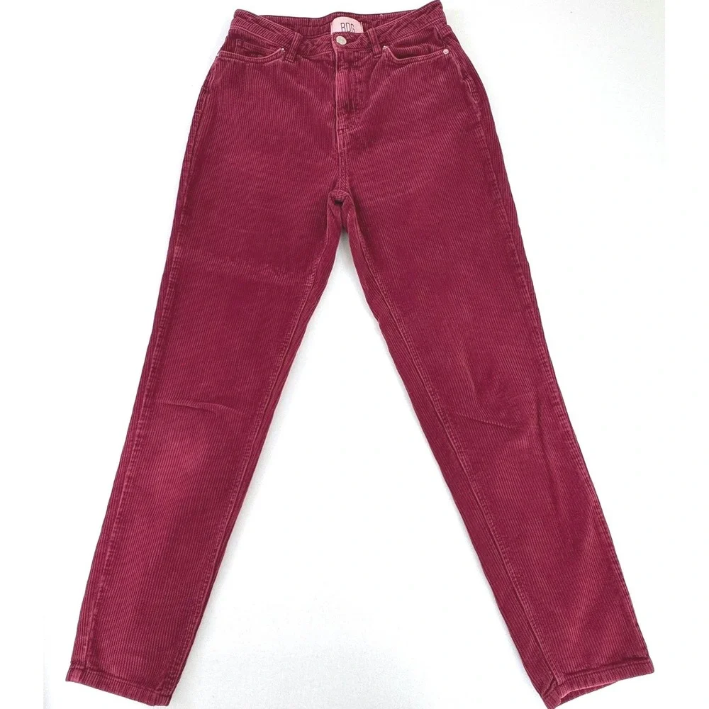BDG High-Rise Mom Corduroy Pants Burgundy Tapered Leg‎ Womens 27